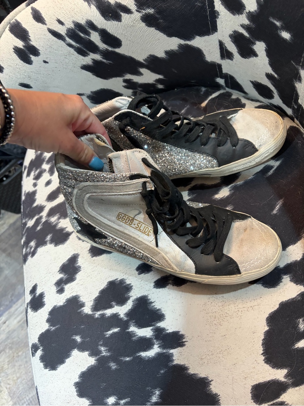 Golden Goose Women’s High-Top Sneakers in Black & Silver Glitter